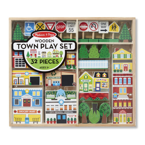 Melissa & Doug Melissa & Doug - Set di Gioco in Legno Città per Bambini con Contenitore