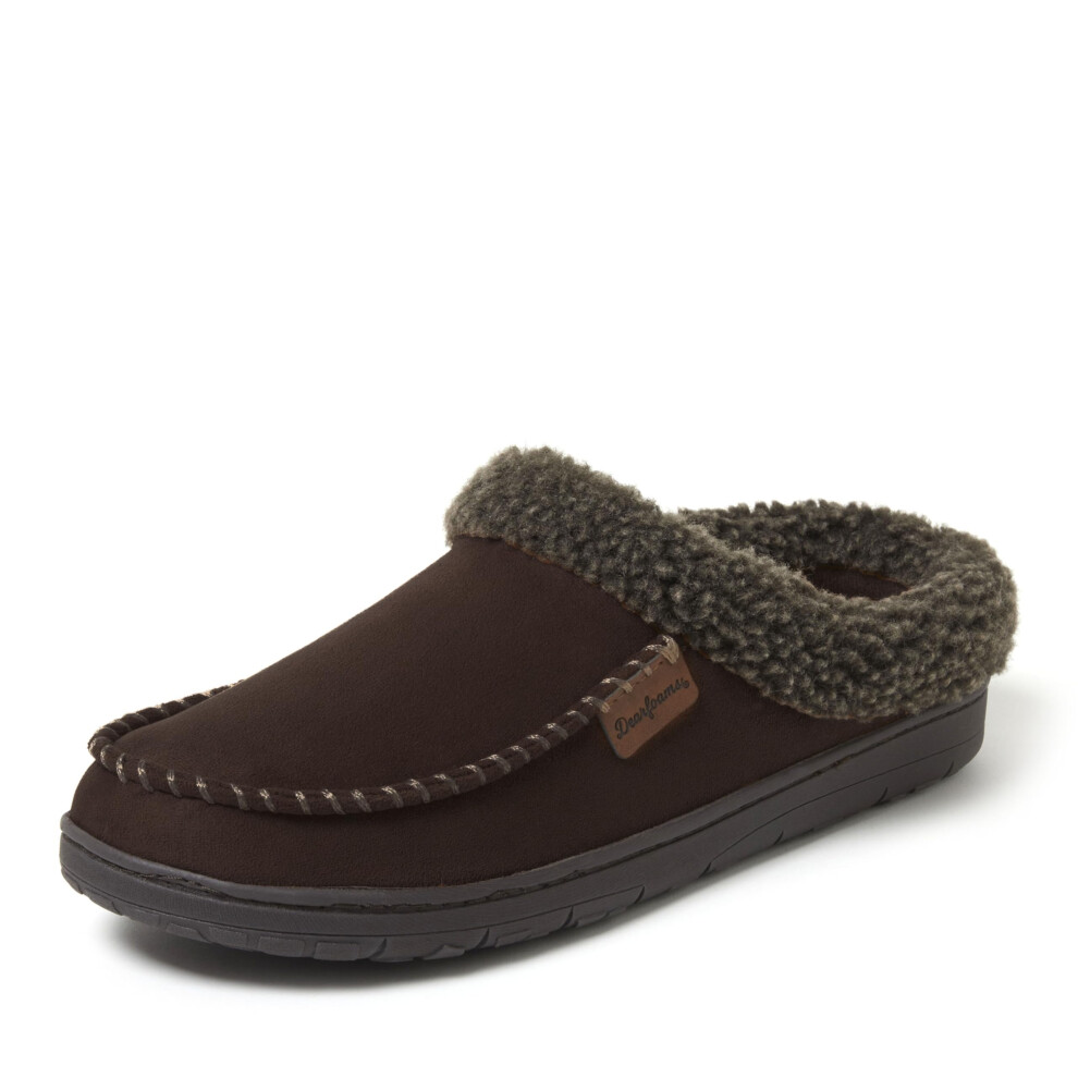 Dearfoams Men's Brendan Memory Foam Clog with Wide Widths Slipper Coffee 15-16