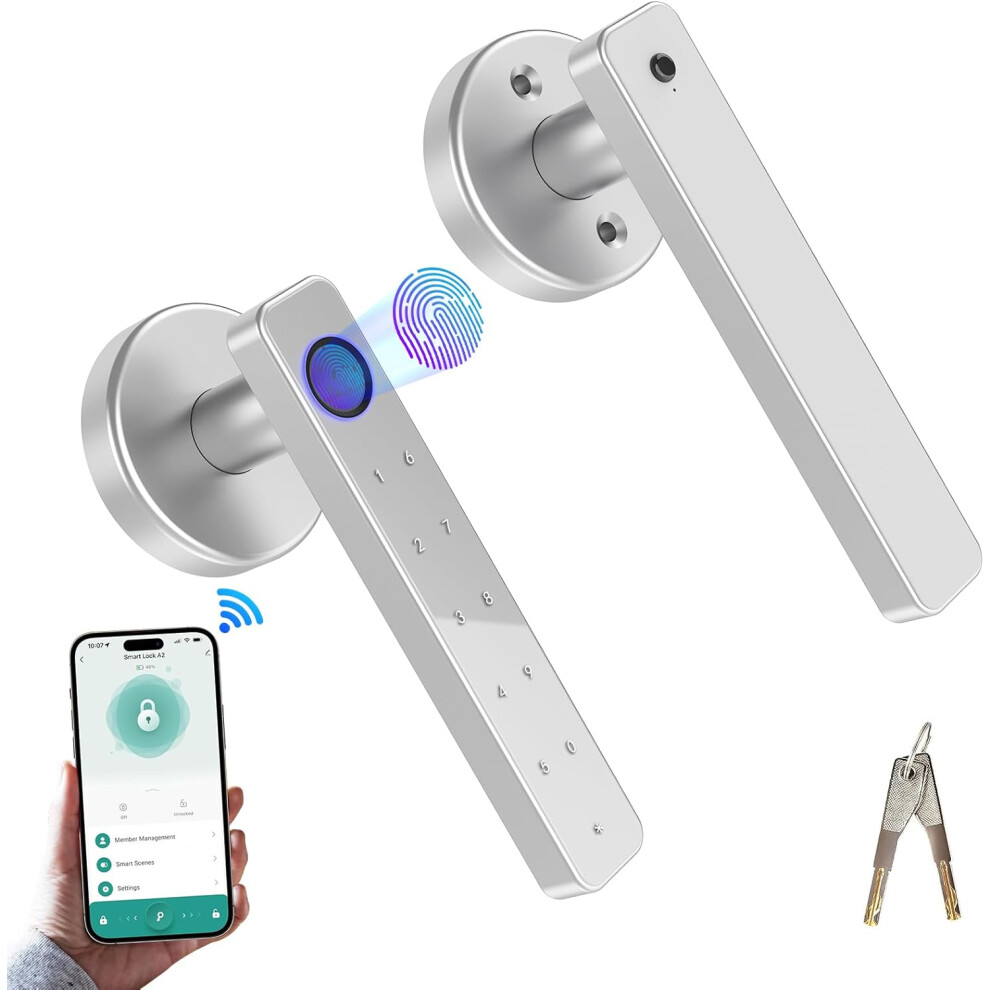 (White) Smart Door Lock, Fingerprint 4-in-1 Electronic Fingerprint Keyboard Password Bluetooth Smart Lock for Home Bedroom Hotel Office Apartment (White)