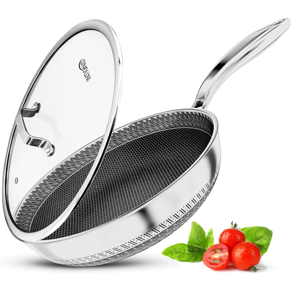 (SSFP-30) Premium Frying Pan with Lid – 30cm/ 12 Inches – Non-Stick | Scratch Resistant | Extra Deep Large | Chemical Free | Stainless Steel Skillet