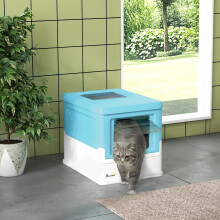 PawHut Hooded Cat Litter Box, Pet Toilet w/ Scoop, Tray - Light Blue