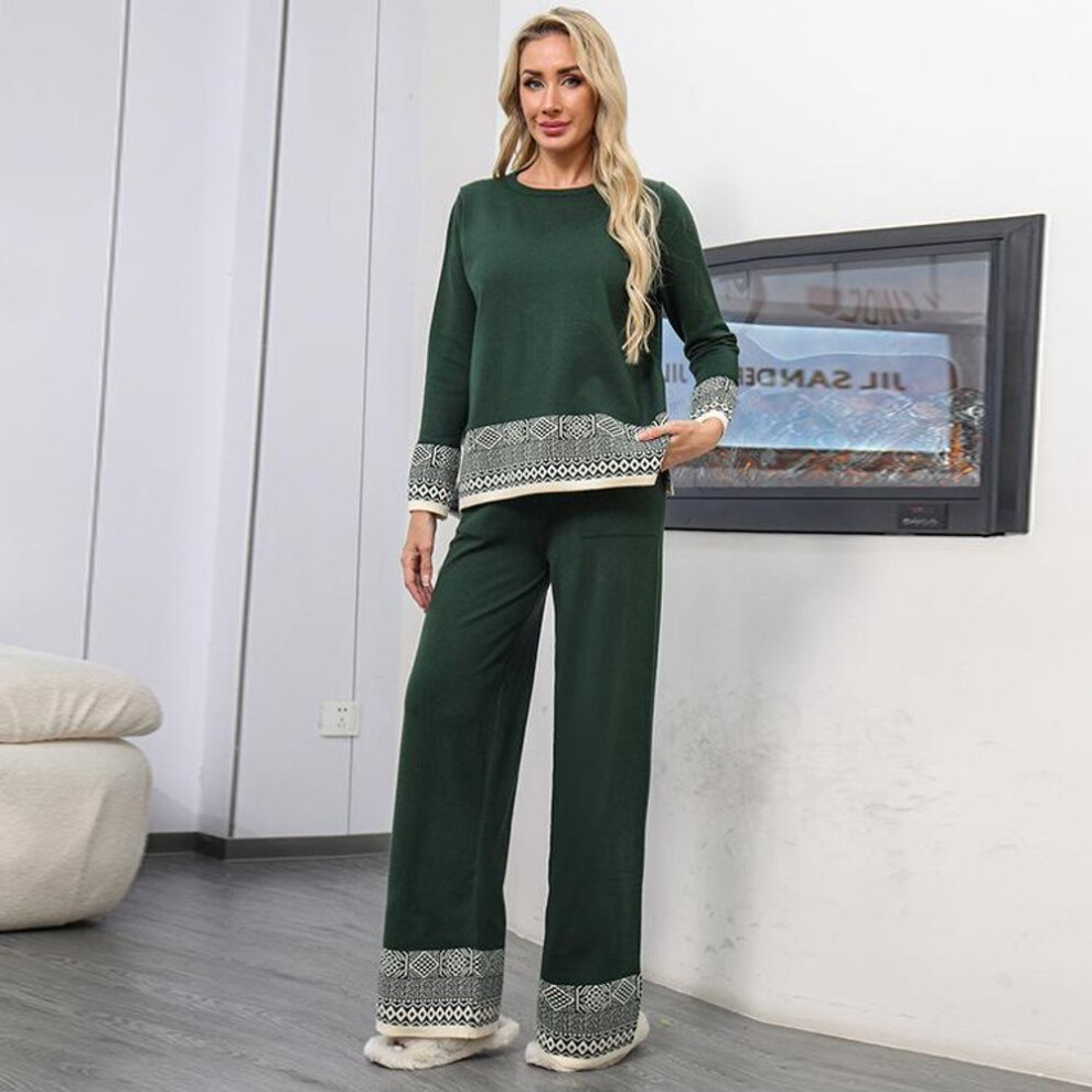 (green, L) Women&apos;s Sweater Set 2 Piece Outfits Knitted Pullover Jumper Tops Wide Leg Pants Tracksuit Lounge Matching Sets Fall Winter Outfits Sweatsuit For