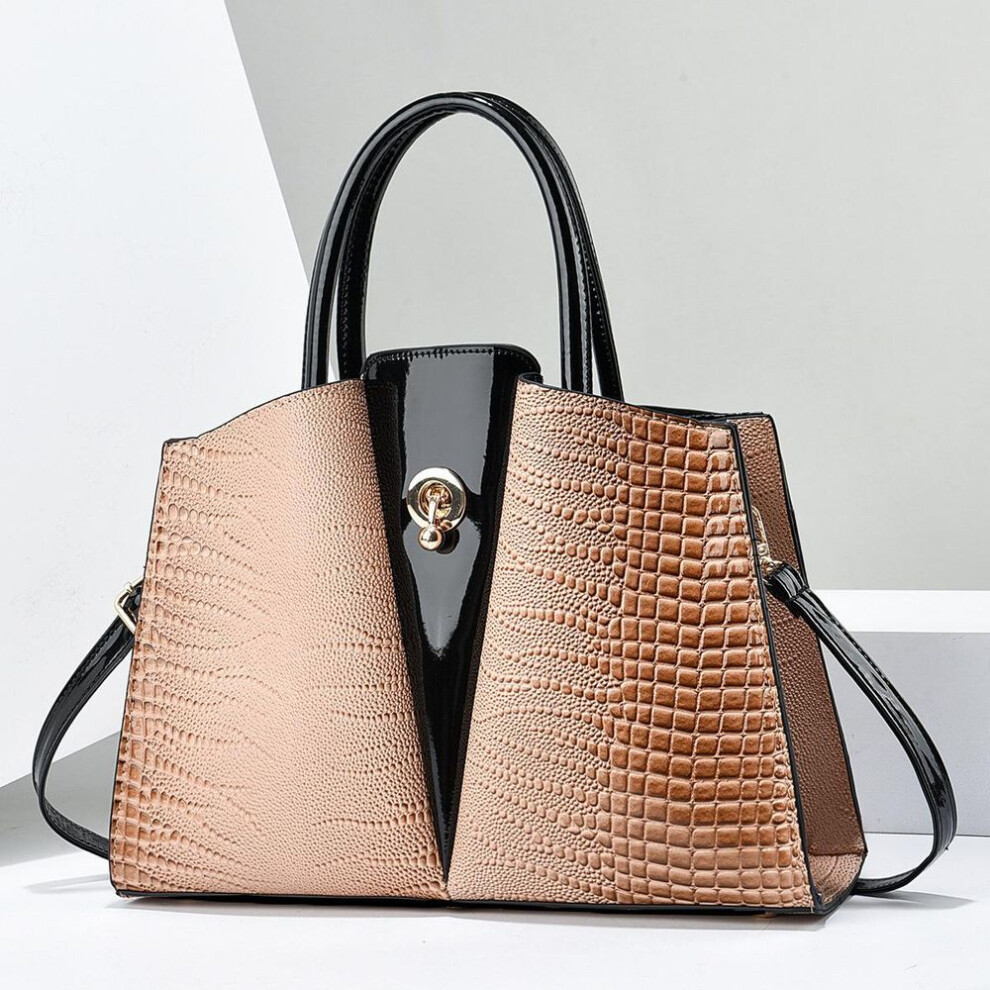 (khaki) Women&apos;s Top Handle Handbags Purse Crocodile Pattern Faux Leather Tote Bags Satchel Bags Zipper Handbag Work Business Vintage Shoulder Bag For Wom