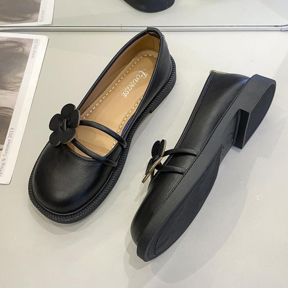 (black, 40) Women&apos;s Comfortable Mary Jane Shoes Chunky Shoes Pu Leather Round Toe Flats Non-slip Strap Loafers Casual Dressy Party School Work Shoes For Wome