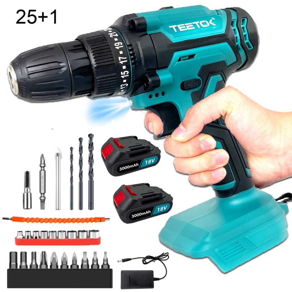 21V Cordless Combi Drill Electric Screwdriver driver Set+Case+2x 3.0A Battery+Charger-Makita Compatible