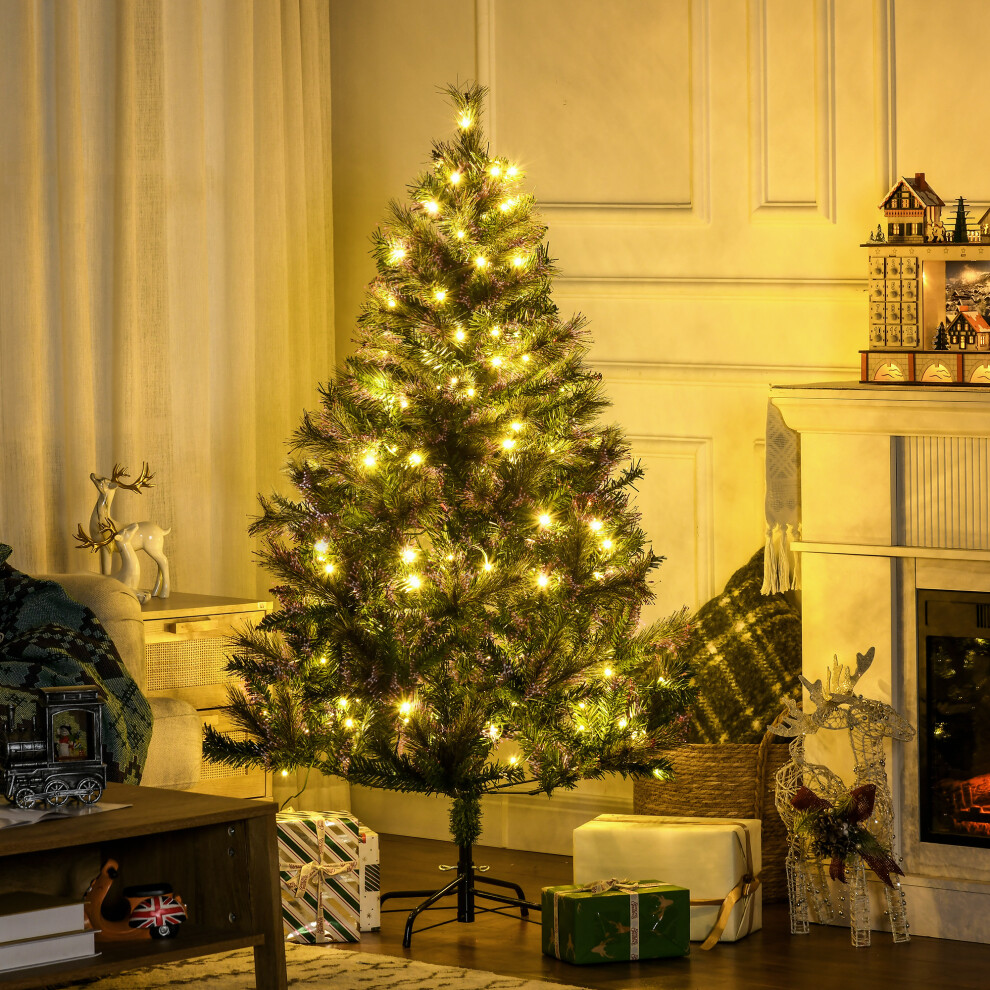 HOMCOM 5FT Pre-Lit Christmas Tree Artificial Spruce Holiday Décor W/ Metal