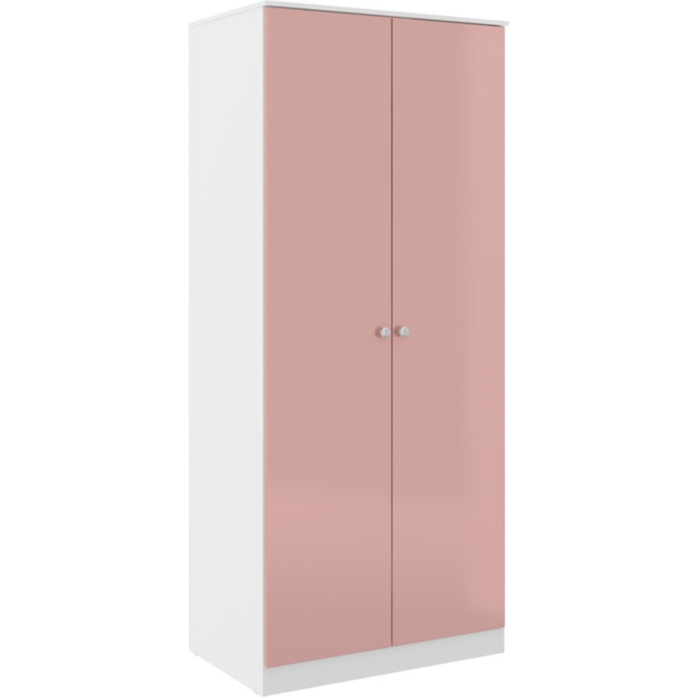 Denver 2 Door Wardrobe Pink Gloss Metal Hinges and Handles