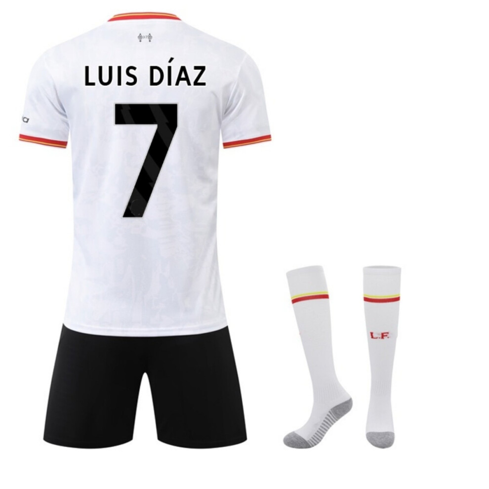 (XS(160-165CM)) Customizable 24/25 2nd Away White Activewear No.7 Luis Diaz Football Fans Training Short-sleeved Shorts Set For Boys And Adult