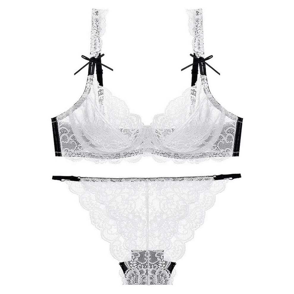 (34B, White) Women's Floral Lace Bra and Panty Set Sexy Underwire Ultra-Thin Bra Set Transparent Lingerie Set-image-OPC-PGH2HMJ-NEW