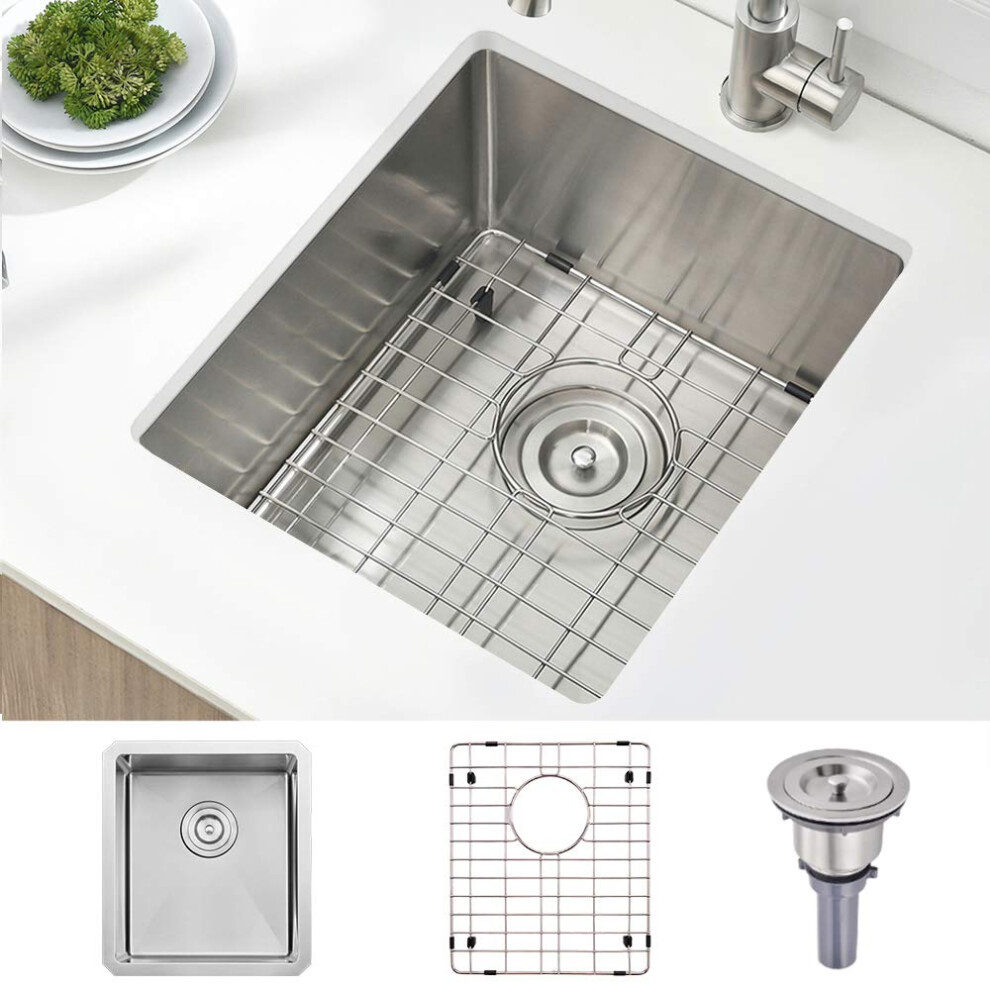 Évier de bar sous plan en acier inoxydable BoomHoze 15 x 17 pouces Petit évier de bar sous plan calibre 16 SUS304 Nickel brossé simple