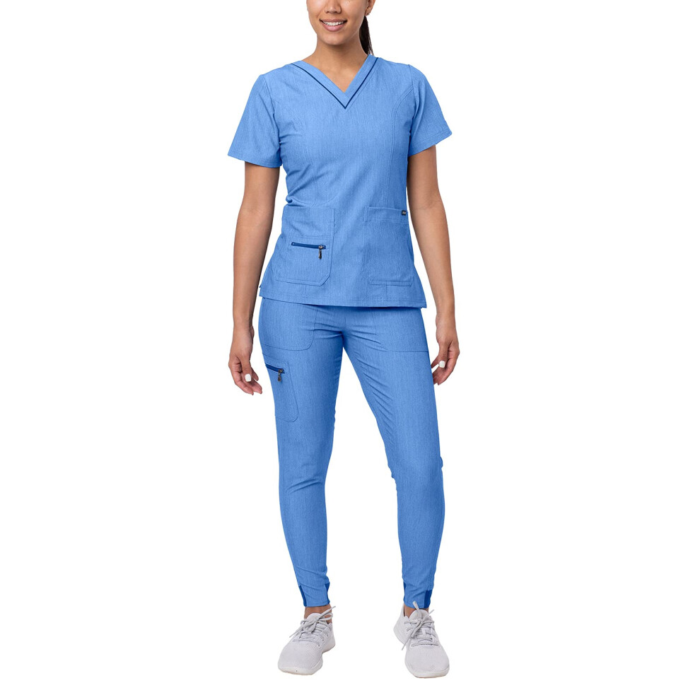 Ensemble de gommage Adar Pro Flawless Plus pour femme - Pantalon de jogging à col en V surélevé - P9600 - Bleu français chiné - XS