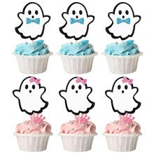 24 stuks Halloween Spook Cupcake Toppers Jongen en Meisje Geslacht Onthullen Cupcake Prikkers Roze Blauw Halloween Taart Topper Halloween Baby Douche