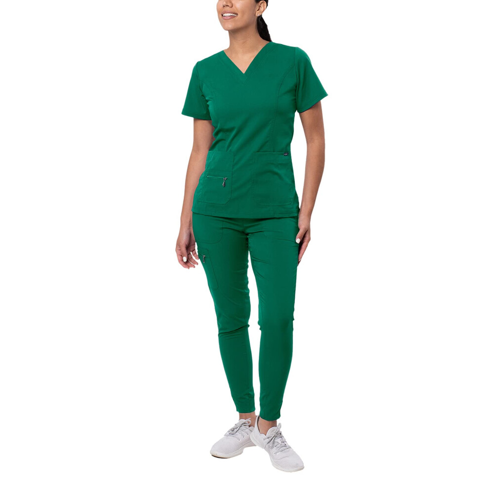 Ensemble de gommage Adar Pro Flawless Plus pour femme - Pantalon de jogging ? col en V sur?lev? - P9600 - Vert chasseur - S