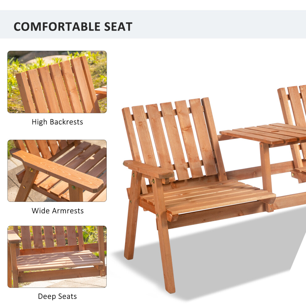 Outsunny 2-Seater Fir Wood Bench W/ Centre Table