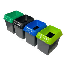 Set of 4, 30 Litre Recycling Bin with Lid & Stickers Included