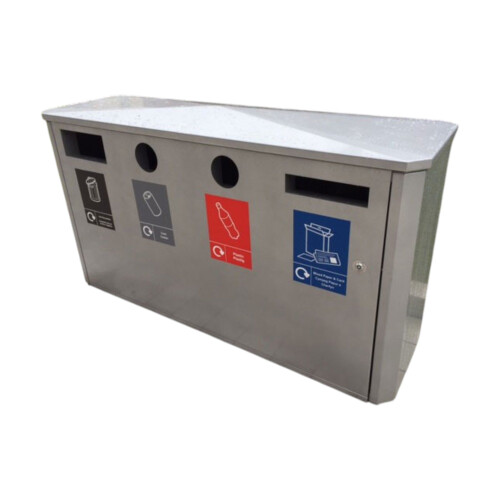 Quad, Multi-Waste Management Bin, 4 Apertures, Silver 1