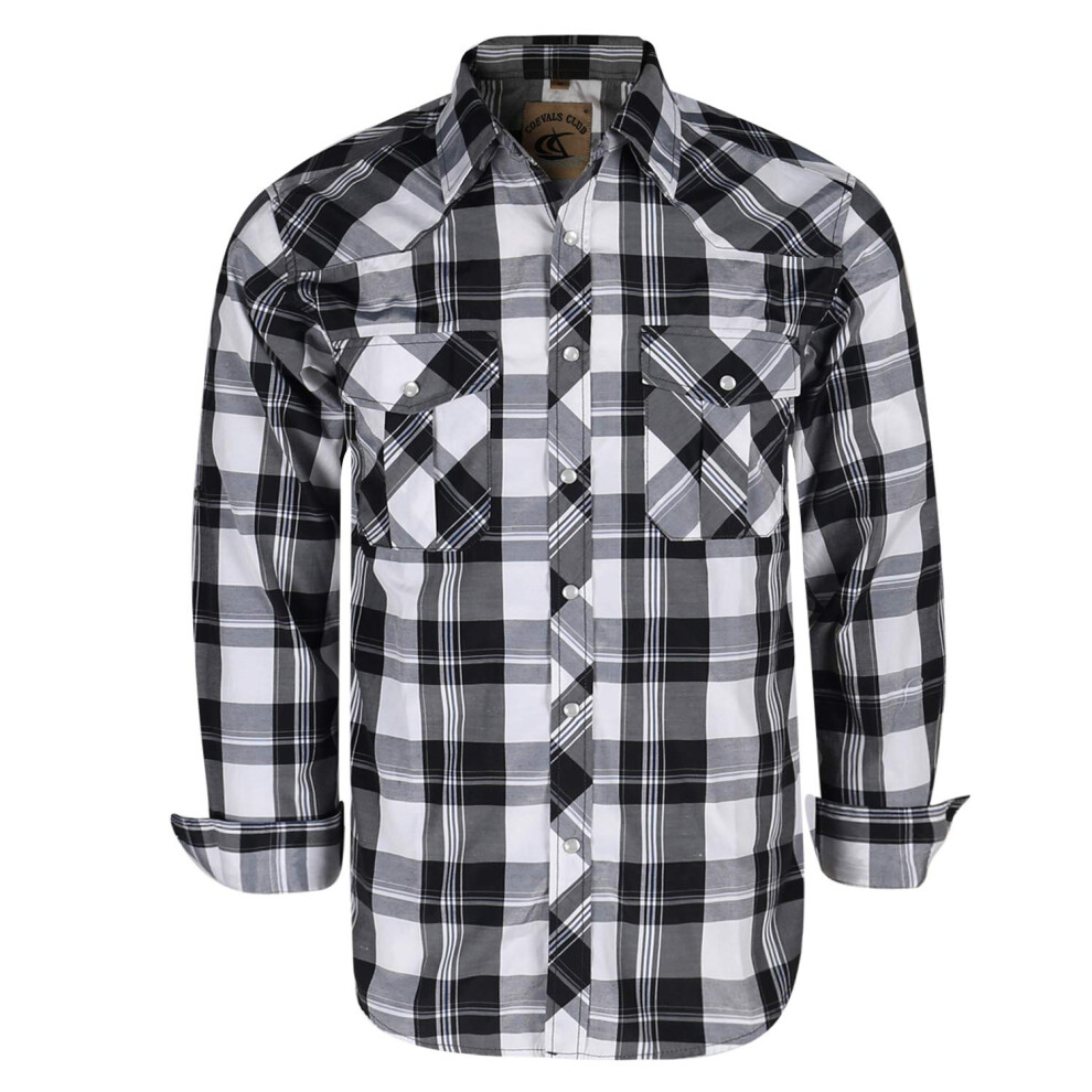 Chemise de travail d?contract?e ? carreaux ? manches longues et boutons-pression pour homme cOEVALS cLUB (noir et blanc 16 L)