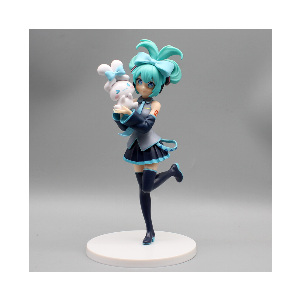 (miku, with box) 21CM Hatsune Miku Cinnamoroll Figure VOCALOID Miku x Cinnamoroll Kawaii Girl Doll Collecion Anime Figurine Cute Cartoon Toy Gift
