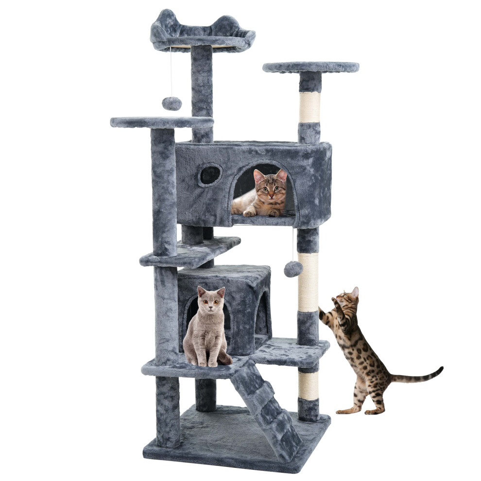 (Charcoal Grey) Large Cat Tree Activity Centre Multilevel Scratching Post 138cm Climbing Tower