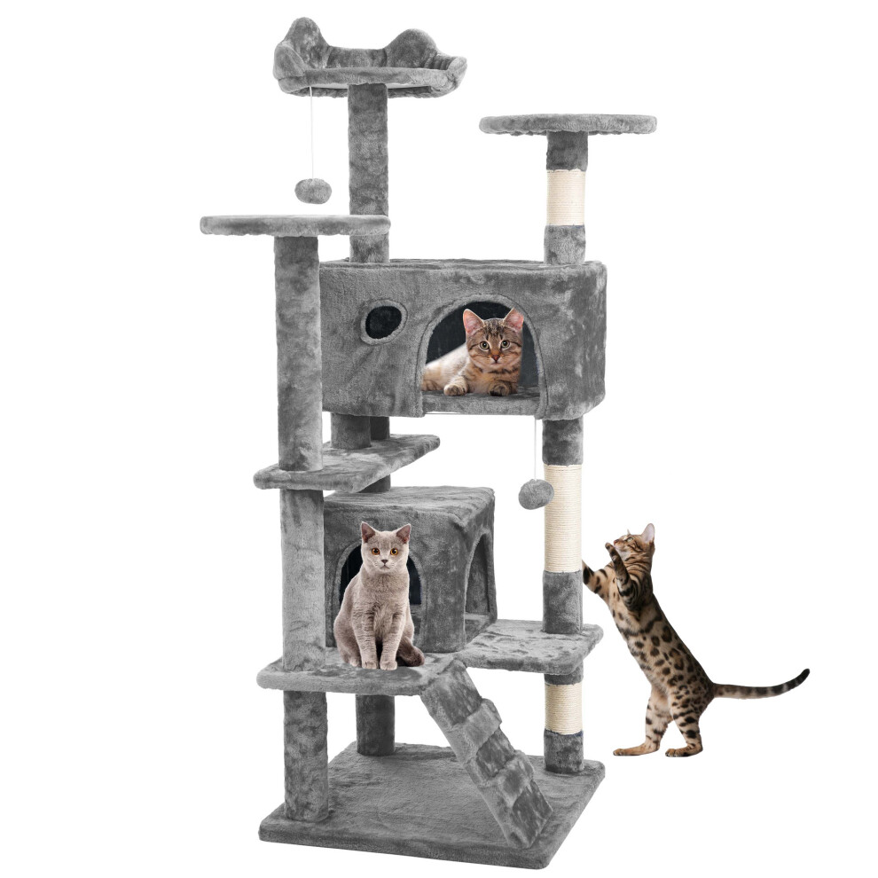 (Light Grey) Large Cat Tree Activity Centre Multilevel Scratching Post 138cm Climbing Tower