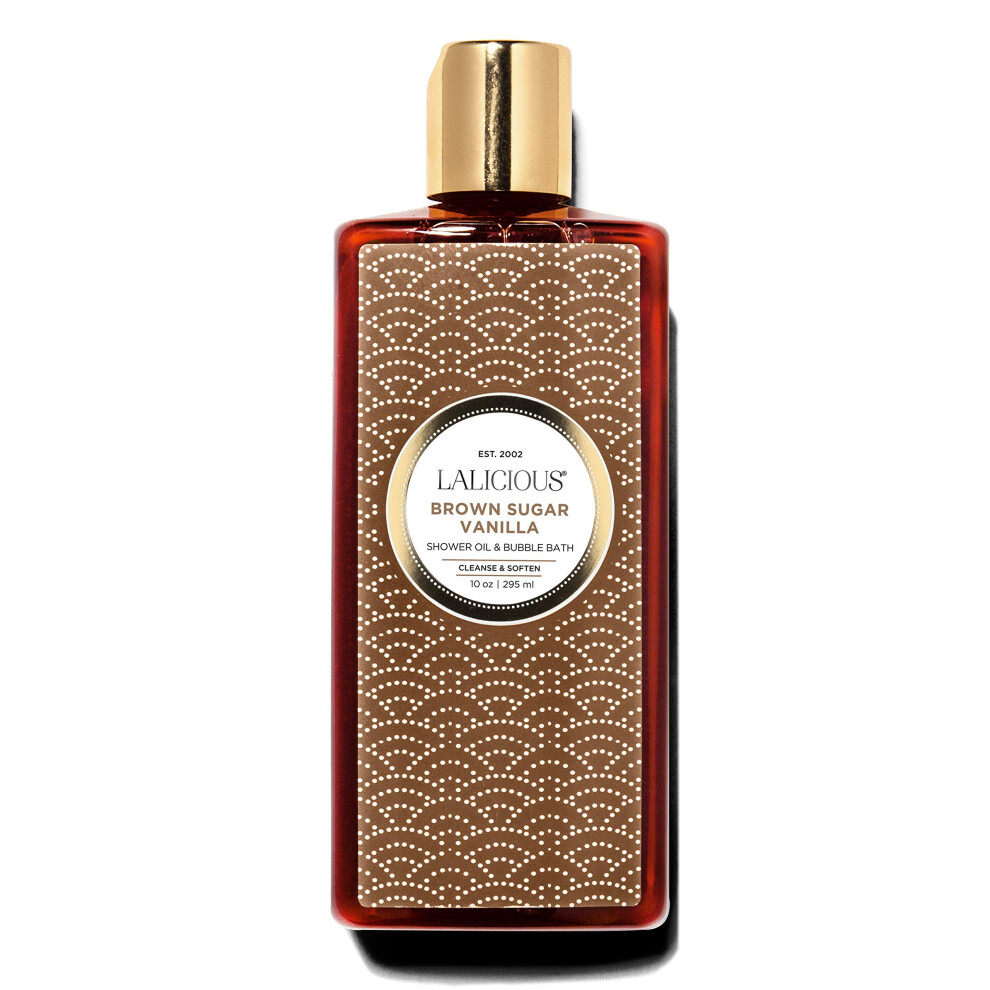 Lalicious Brown Sugar Vanilla Shower Oil & Bubble Bath - Shower Cleanser With Topical Probiotics & Grapeseed Oil No Parabens (10Oz)