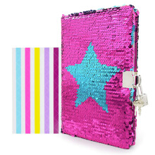 VIPBUY Magic Reversible Paillon Notebook Diary Gefttertes Reisejournal mit Lock und Schlssel fr Kinder Mdchen Gre A5 (8,5 x 5,5) 78 Bltter