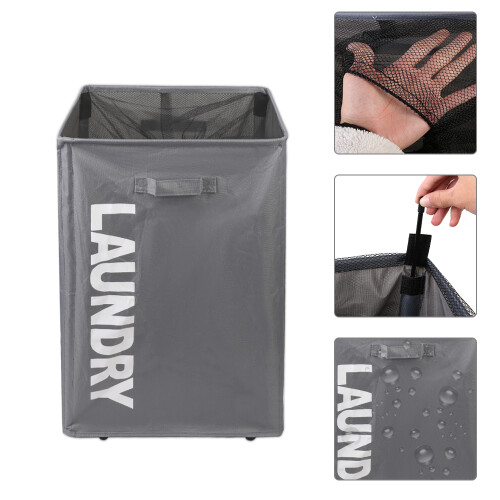 Laundry Basket Rolling Slim On Wheels Foldable Waterproof Washing Bin 1