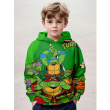 (LP-B-805, 160) 3D Printed Ninja Turtle Pattern Children's Long Sleeved Hooded Sweatshirt With Pocket
