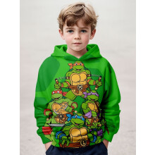 (LP-B-806, 160) 3D Printed Ninja Turtle Pattern Children's Long Sleeved Hooded Sweatshirt With Pocket