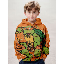 (LP-B-808, 140) 3D Printed Ninja Turtle Pattern Children's Long Sleeved Hooded Sweatshirt With Pocket