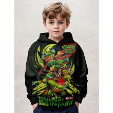 (LP-B-809, 120) 3D Printed Ninja Turtle Pattern Children's Long Sleeved Hooded Sweatshirt With Pocket