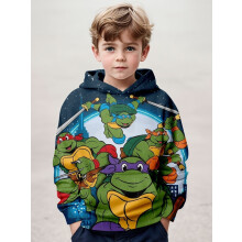 (LP-B-810, 160) 3D Printed Ninja Turtle Pattern Children's Long Sleeved Hooded Sweatshirt With Pocket