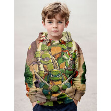 (LP-B-807, 140) 3D Printed Ninja Turtle Pattern Children's Long Sleeved Hooded Sweatshirt With Pocket
