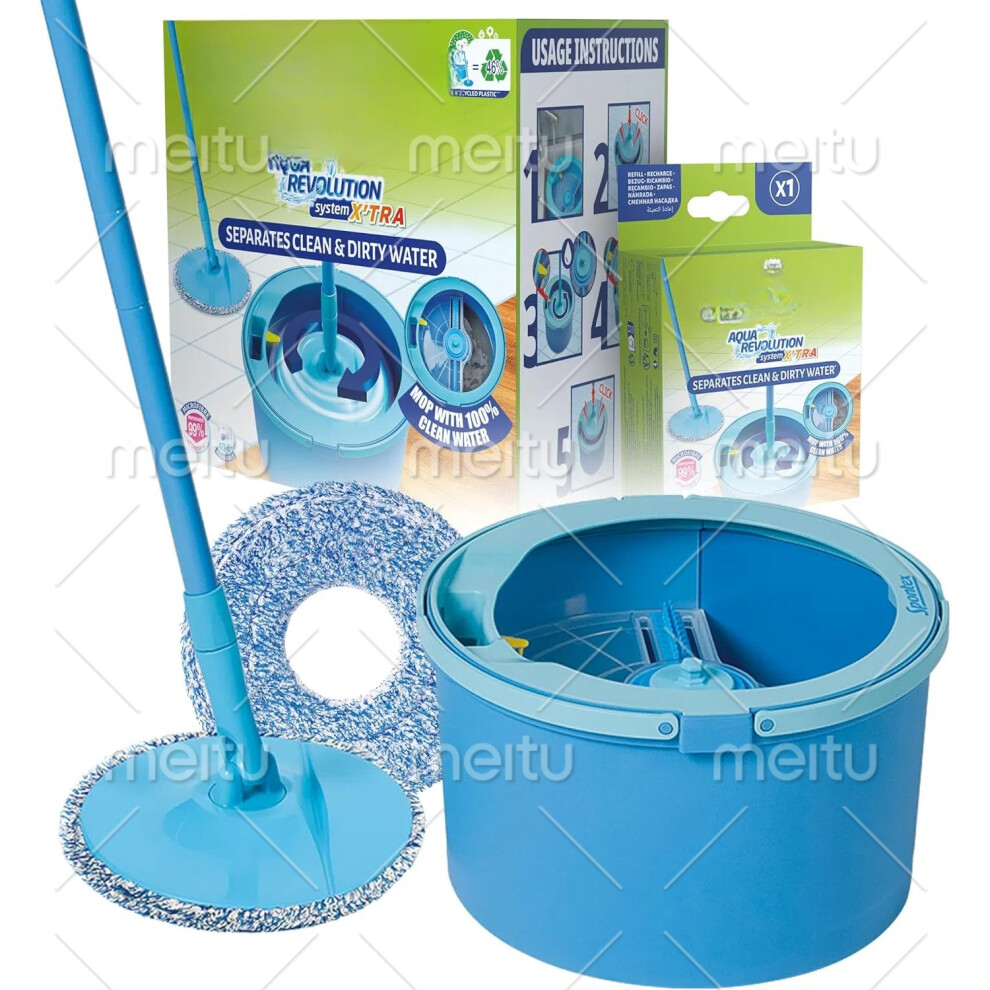 (Aqua Revolution System kit) Aqua Revolution System X'tra Floor Mop and Bucket Set with Free Refill | Separates Clean & Dirty Water | Cleans Laminate, Wood & Tile Flooring