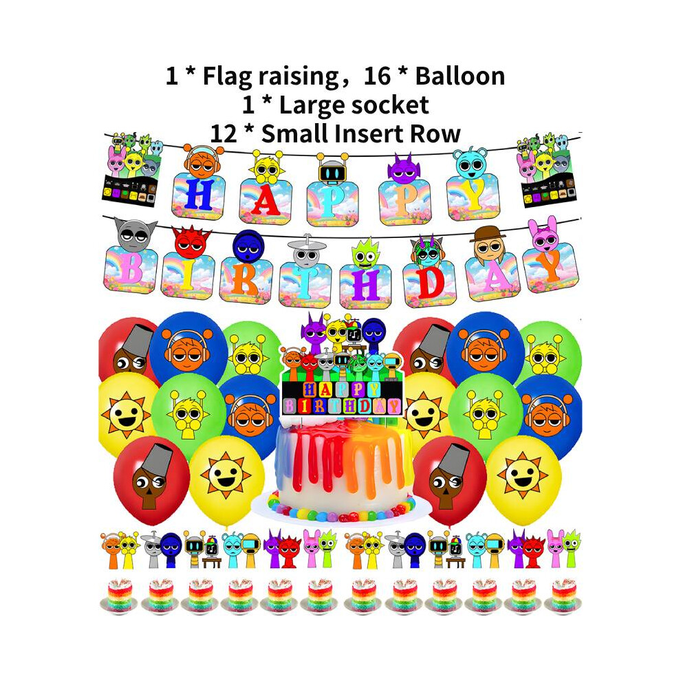 (Suit) Pull Birthday Sprunki Flag Balloon Cake With Girls And Kids Party Decorations