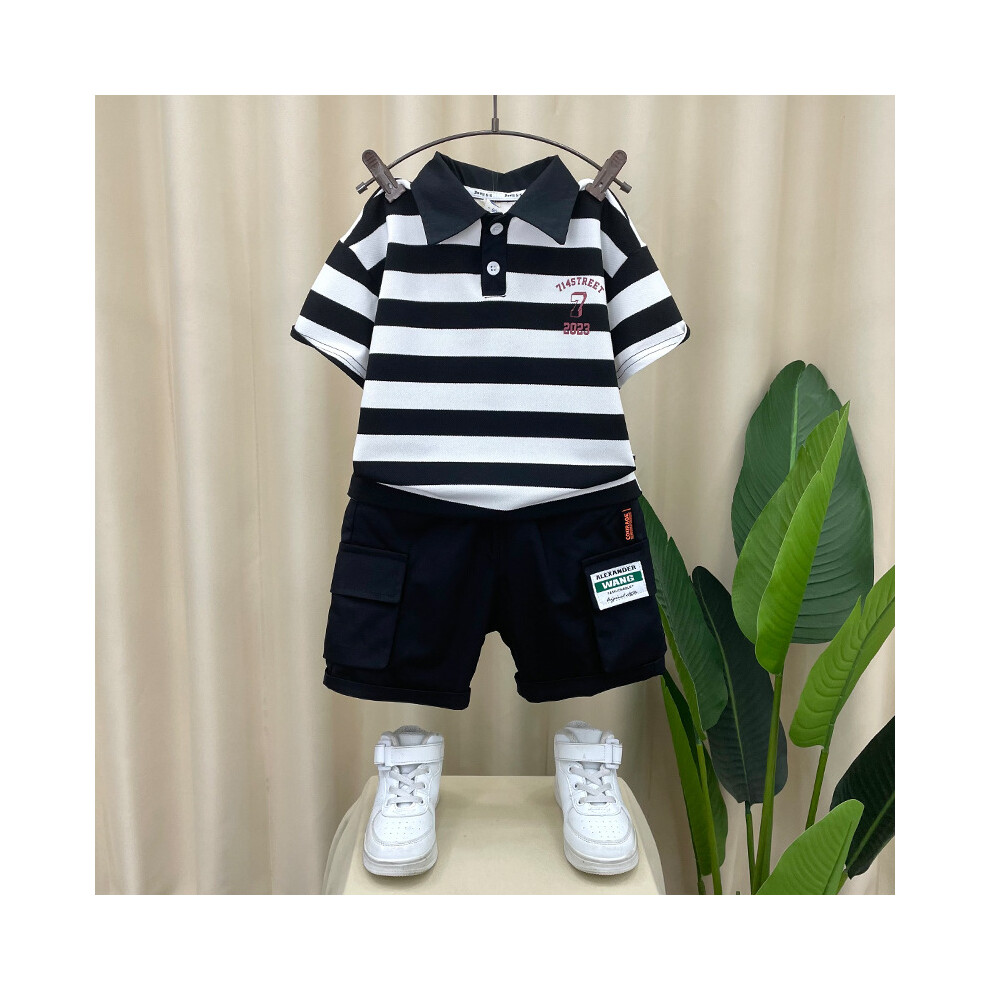 (Black, 100cm) Chic Short Boys Sleeve Polo Shirt And Shorts Summer Outfit Fit Comfortable-image-OPC-PGH988T-NEW