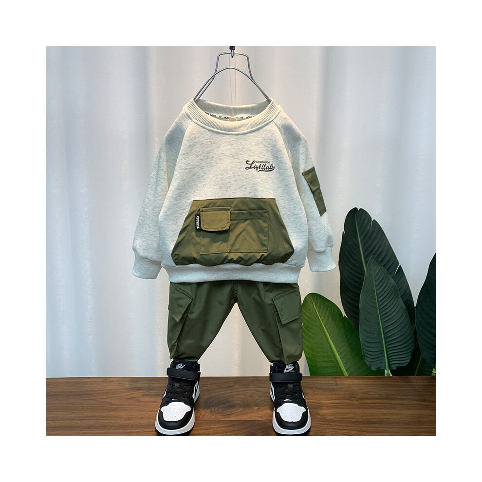 (Green, 100cm) Contemporary Spring Boys Suit Set Comfortable Cotton Two Piece Outfit Long Sleeve Fashion For Young Children Aged Eight To Three-image-OPC-PGH98HB-NEW
