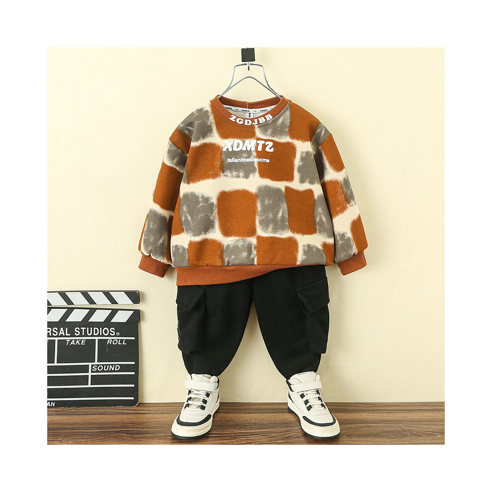(Khaki, 150cm) Stylish Spring Boys Outfit Set Trendy Long Sleeve Cotton Sweatshirt And Pants For Ages 3 To Years 8-image-OPC-PGH992K-NEW