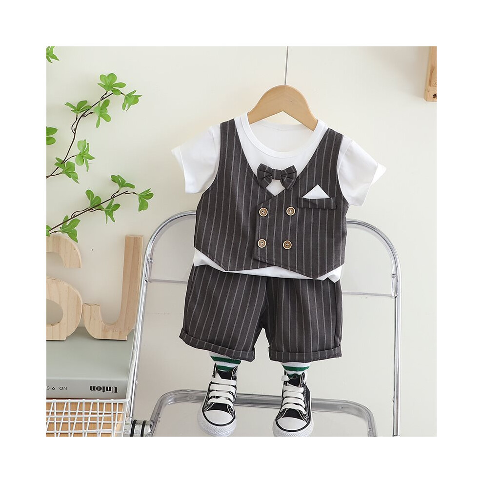 (Dark Gray Vest, 120cm/47.24in) Toddler Boys Delightful Short Sleeve Bow Tie Vest And Comfortable Shorts Outfit Adventures For Summer-image-OPC-PGH9SH8-NEW
