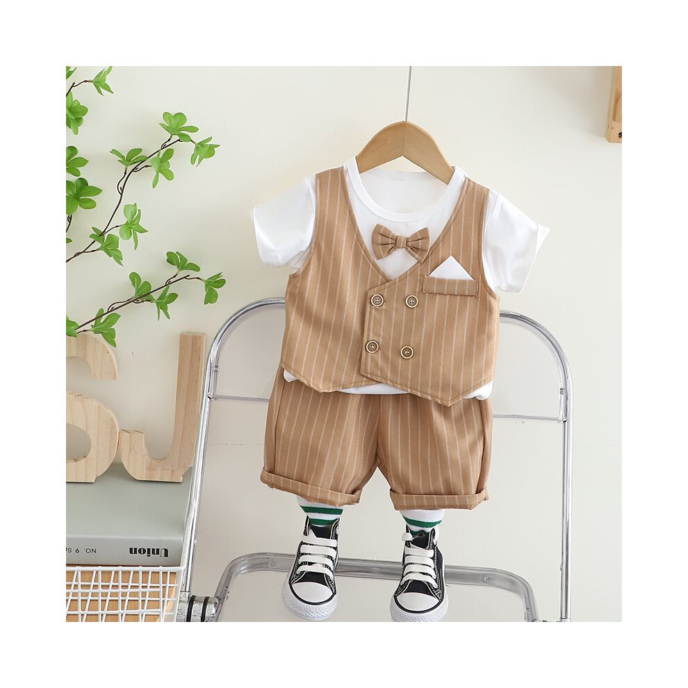 (Orange Vest, 110cm/43.31in) Toddler Boys Delightful Short Sleeve Bow Tie Vest And Comfortable Shorts Outfit Adventures For Summer-image-OPC-PGH9SGQ-NEW