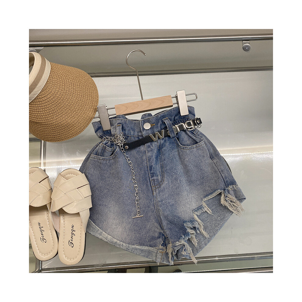 (Jeans, 90cm) And Trendy Stylish Girls Summer Wear Set With Fashionable Sleeveless Vest And Unique Frayed Shorts Hem-image-OPC-PGH9X2G-NEW