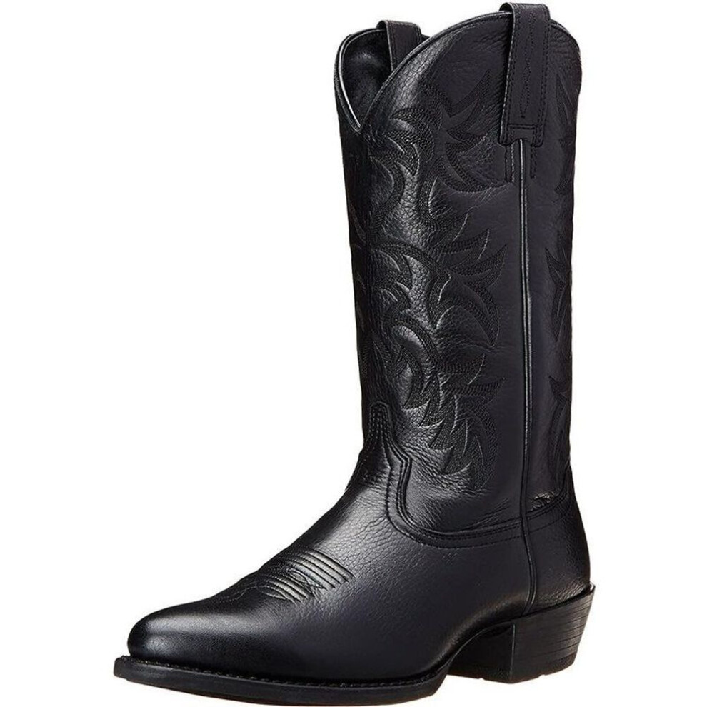 (black, EU43) 2020 Fashion Men&apos;s Retro Distressed Western Boots Leather Cowboy Boots Embroidery Tall Boots Chunky Heel Pointed Toe Knight Boots Botas Masculina