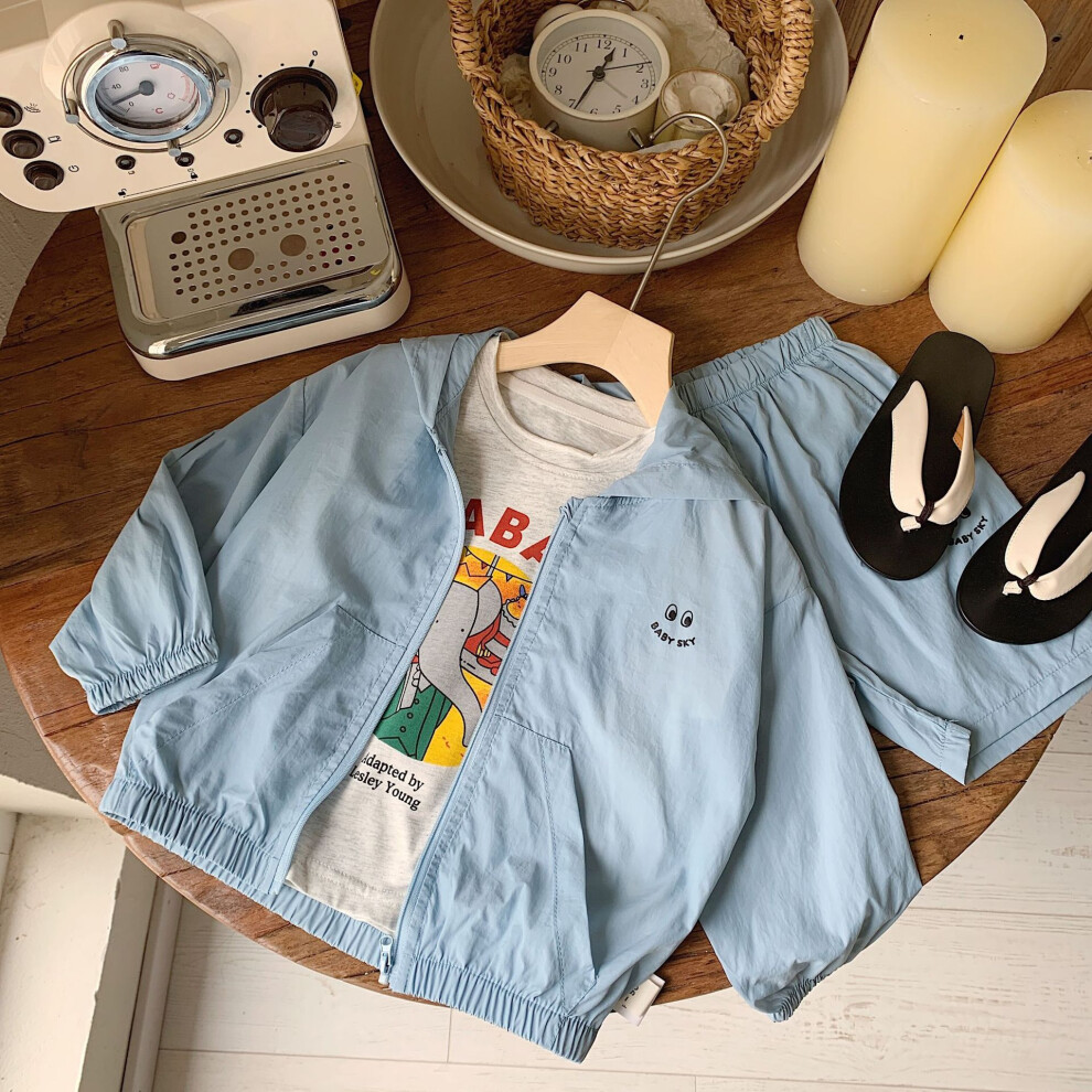 (Blue, 110cm) Boys Adorable Summer Outfit Set With Comfortable Shorts And Jacket Sleeve Long-image-OPC-PGHB69J-NEW