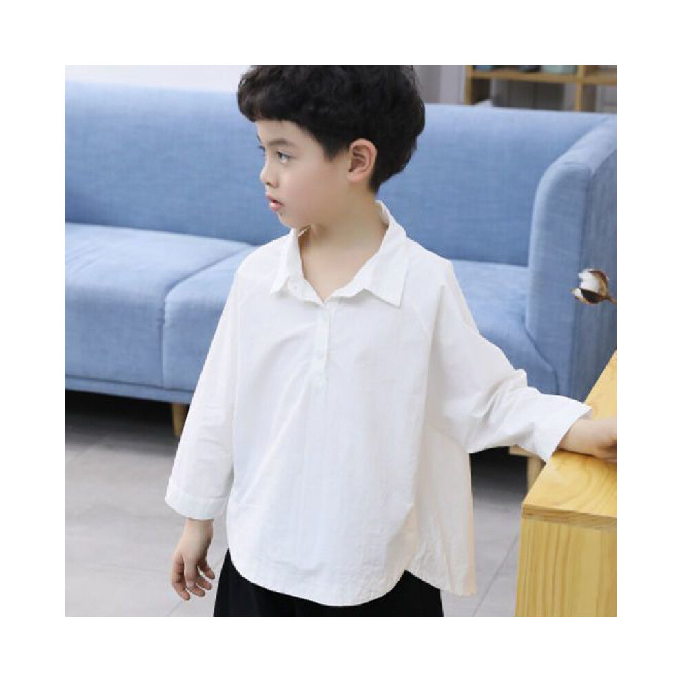 (Shirt White, 130) Boys Modern Stylish Outfit Spring Autumn Two Piece Set With Trendy Long Sleeve Shirt-image-OPC-PGHB7PM-NEW