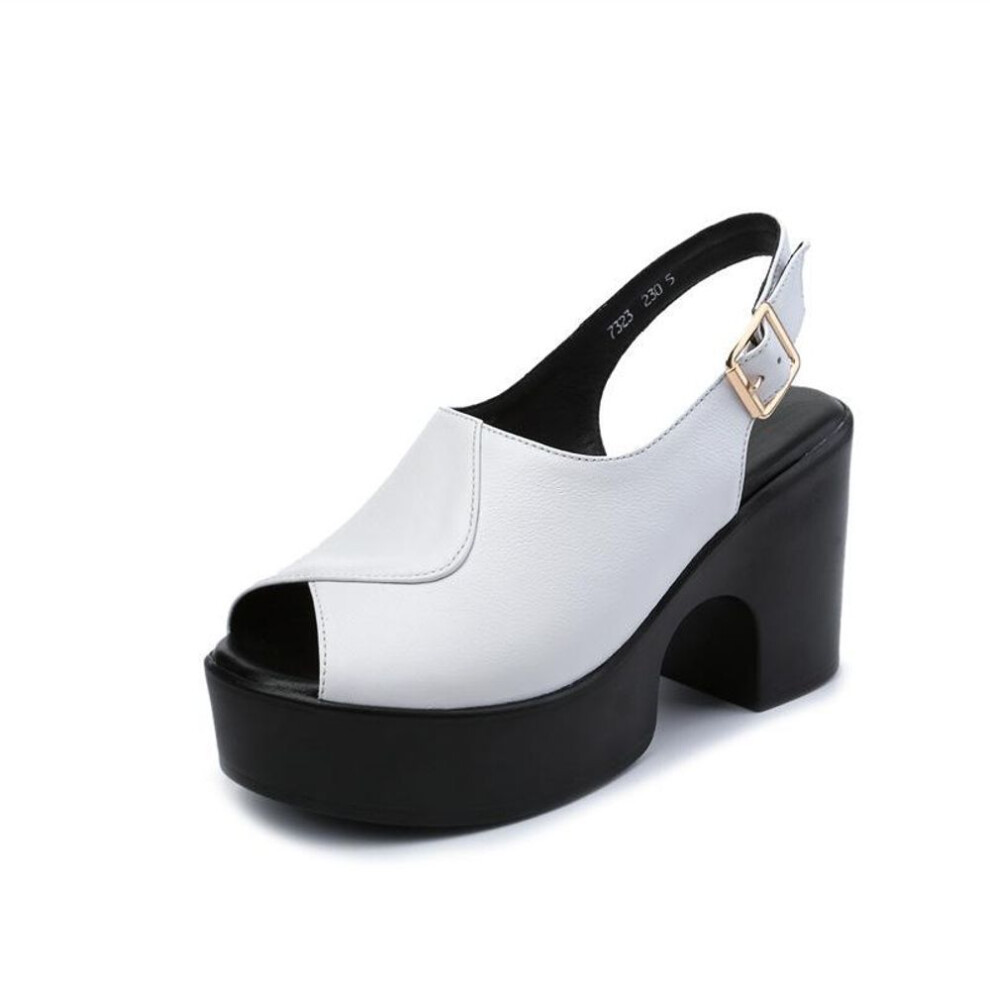 (as the picture, 38) Summer New Style Waterproof Platform Sandals, Fashionable And Versatile Wedge Shoes For Women, Genuine Leather Soft Sole Thick Sole Women&apos;s Shoes