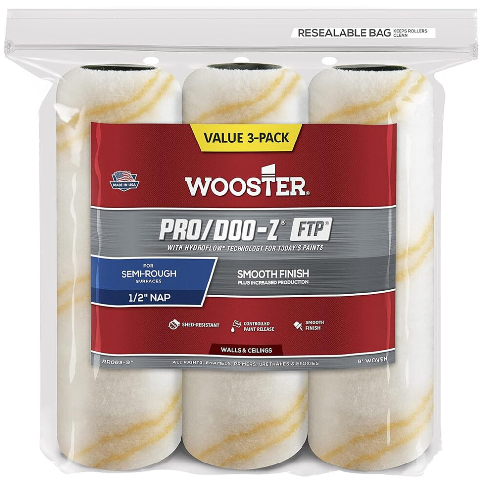 The Wooster Brush Company Rr669-9 Pro Doo Z Ftp Roller Cover 1/2-Inch Nap 3-Pack 071497179852