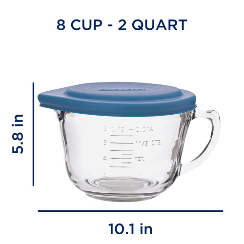 Anchor Hocking Rührschüssel, 2 Quart Glas-Mischschüssel mit blauer Abdeckung 2