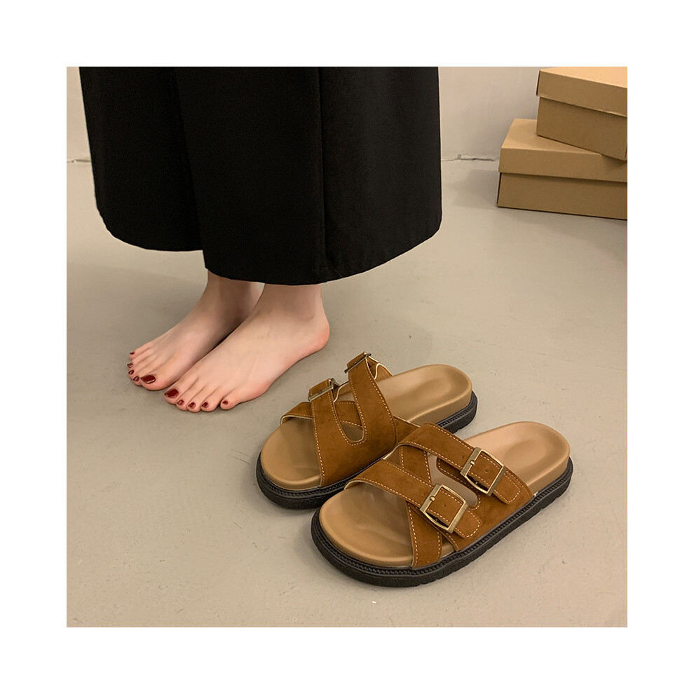 (Brown, 39) Vintage Flat Trendy Sole Birkenstock Sandals For Women Perfect Beach Outings For