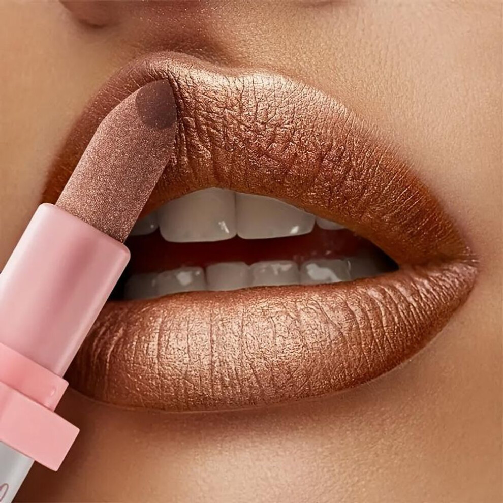 (6#) Metallic Glitter Lipstick Long-lasting Waterproof Non-fade Lip Makeup Shimmery Pearl Finish Perfect For Daily & Holiday Looks For Music Festival