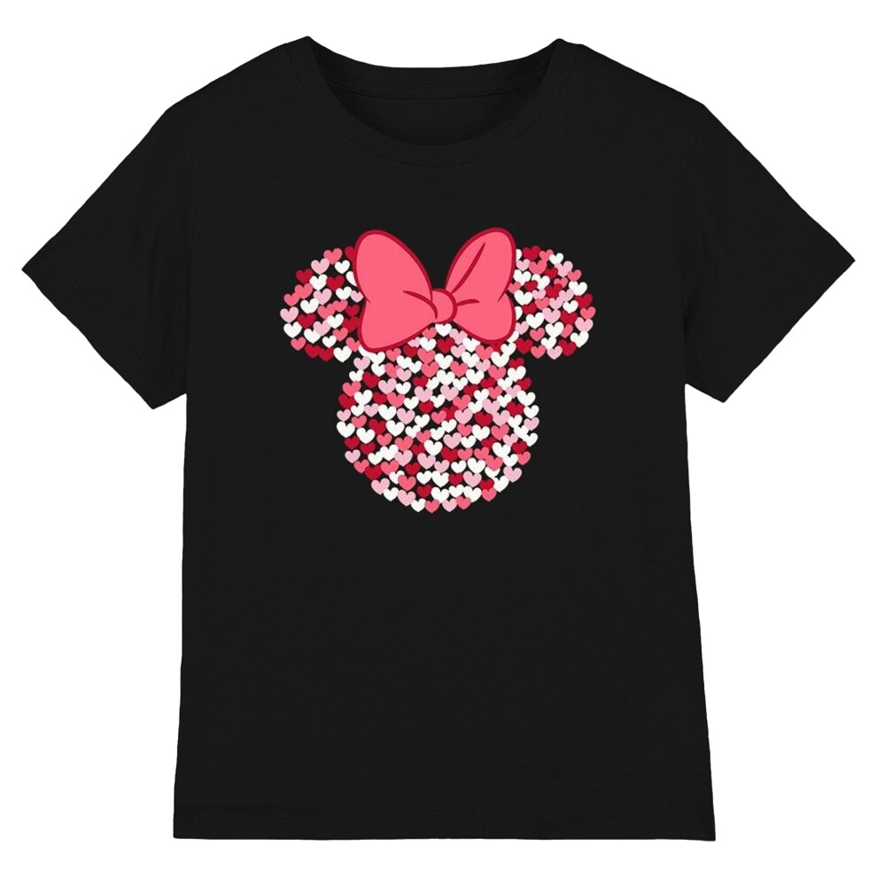 (5-6 Years, Black) Disney Childrens/Kids Minnie Mouse Heart Ears Silhouette Valentine's Day T-Shirt